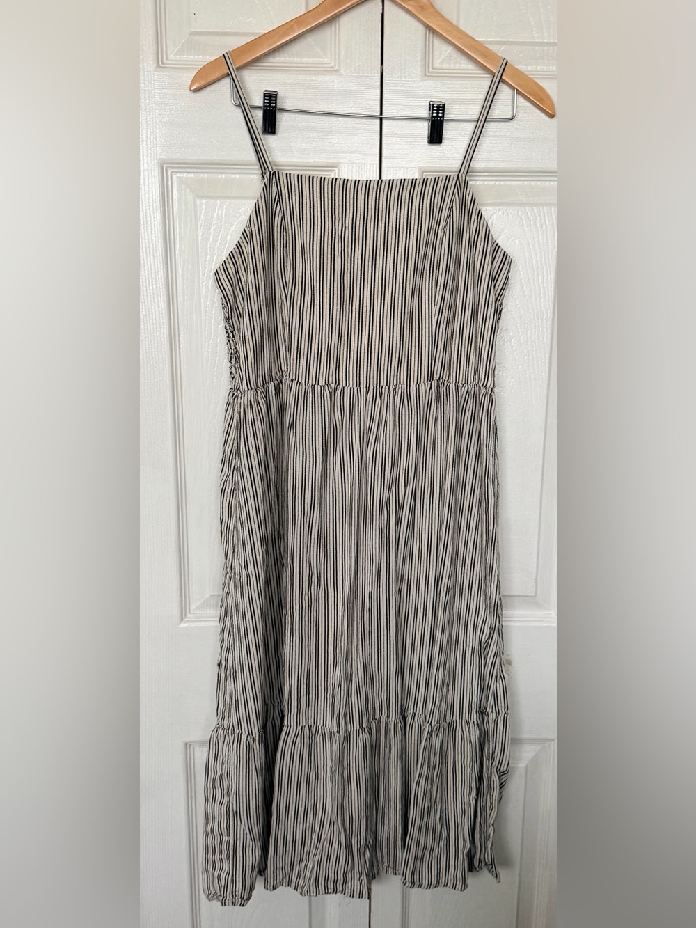 AS U WISH XL Black Cream Striped Smocked Tiered Maxi Midi Dress